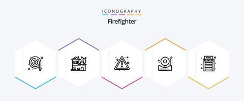 Firefighter 25 Line icon pack including home. fire. alert. bell. alarm vector