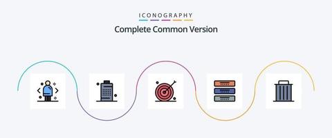 Paquete completo de 5 íconos planos llenos de línea de versión común que incluye cajón. gabinete. teléfono. objetivo. meta vector