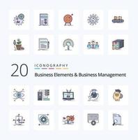 20 Business Elements And Business Managment Line Filled Color icon Pack like point diagram information data online vector