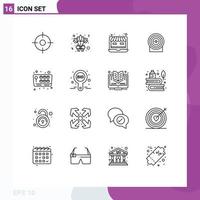 Pack of 16 creative Outlines of fun game web joystick achievement Editable Vector Design Elements