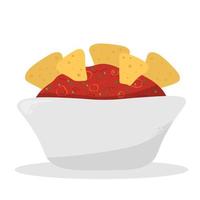 Nachos corn chips with red salsa sauce icon vector. Mexican corn tortilla chips with salsa dip icon isolated on a white background vector