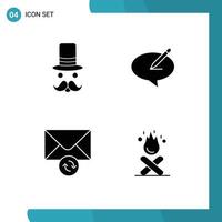 Universal Icon Symbols Group of 4 Modern Solid Glyphs of moustache pencile santa clause message message Editable Vector Design Elements