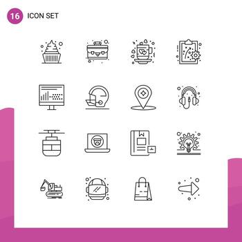 16 User Interface Outline Pack of modern Signs and Symbols of development coding cup workforce performance management Editable Vector Design Elements