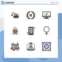 User Interface Pack of 9 Basic Filledline Flat Colors of mobile coffee computer cup pc Editable Vector Design Elements