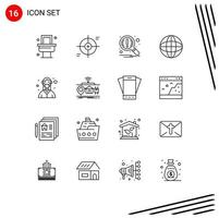 Pack of 16 Modern Outlines Signs and Symbols for Web Print Media such as female education find internet world Editable Vector Design Elements