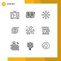 Editable Vector Line Pack of 9 Simple Outlines of thinking creative study campaign seeding Editable Vector Design Elements