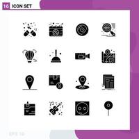 16 Universal Solid Glyphs Set for Web and Mobile Applications marketing search engine match sound juggling Editable Vector Design Elements