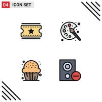 Mobile Interface Filledline Flat Color Set of 4 Pictograms of cinema tickets dessert color hobby sweet Editable Vector Design Elements