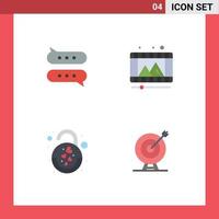 Pictogram Set of 4 Simple Flat Icons of bubble lock chatting video heart Editable Vector Design Elements