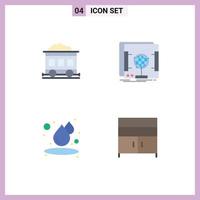 4 Universal Flat Icons Set for Web and Mobile Applications pollution water dimensional scanner cupboard Editable Vector Design Elements