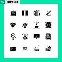 16 Universal Solid Glyph Signs Symbols of computer heart building medical highlighter Editable Vector Design Elements