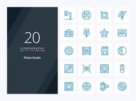 20 icono de color azul de estudio fotográfico para presentación vector
