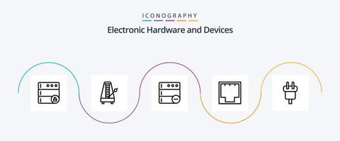 paquete de iconos de línea 5 de dispositivos que incluye conector. puerto. base de datos. la red. ethernet vector