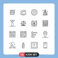 16 Universal Outline Signs Symbols of law teacher media study coins Editable Vector Design Elements