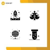 Set of 4 Vector Solid Glyphs on Grid for launching internet up creative server Editable Vector Design Elements