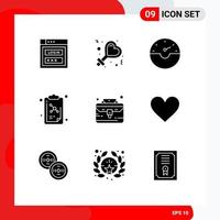 Set of 9 Modern UI Icons Symbols Signs for heart portfolio gauge case lesson Editable Vector Design Elements
