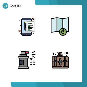 4 User Interface Filledline Flat Color Pack of modern Signs and Symbols of archive spray stamp refresh handbag Editable Vector Design Elements