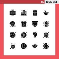 Set of 16 Modern UI Icons Symbols Signs for shutdown food ball bowl sports Editable Vector Design Elements