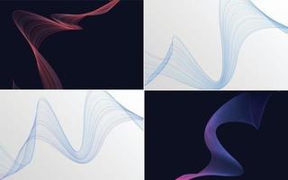 Set of 4 geometric wave pattern background Abstract waving line vector