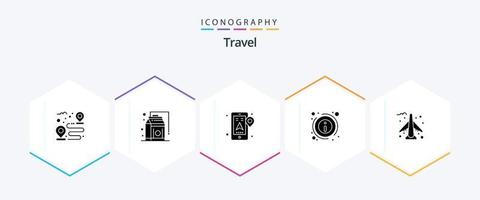 Travel 25 Glyph icon pack including airport. about. gps. information. details vector