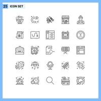 Group of 25 Lines Signs and Symbols for builder ship building storehouse agriculture Editable Vector Design Elements