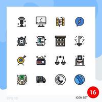 Pictogram Set of 16 Simple Flat Color Filled Lines of chrono chating imac sms film Editable Creative Vector Design Elements