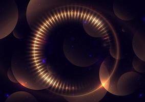 Abstract golden light effect circles glowing with lighting effect sparkle on dark purple background. vector