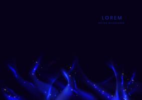 Abstract glowing dark blue light line effect and sparkle on dark blue background. vector