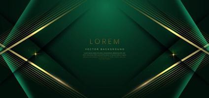 Abstract elegant dark green background with golden line and lighting effect sparkle. Luxury template design. vector