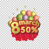 8 march special offer sale on background , website celebration women day flowers lighting love isolated international day vector