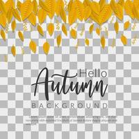 hola otoño, fondo de hojas de otoño degradado dorado, cartel decorativo de fondo de temporada de otoño banner de sitio web vector