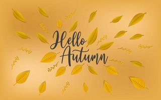 Hello autumn , autumn leaves background gold gradient , fall season background decorative poster website banner vector