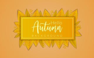 Hello autumn , autumn leaves background gold gradient , fall season background decorative poster website banner vector