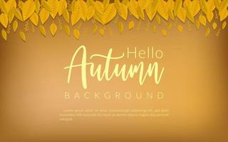 hola otoño, fondo de hojas de otoño degradado dorado, cartel decorativo de fondo de temporada de otoño banner de sitio web vector