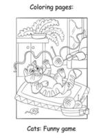 Cute playing kitten kids coloring book page vector