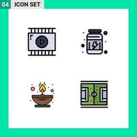 4 Thematic Vector Filledline Flat Colors and Editable Symbols of film editing flame video design supplement oil Editable Vector Design Elements