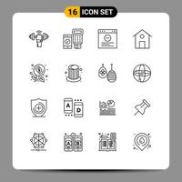 Pictogram Set of 16 Simple Outlines of money budget scan building home Editable Vector Design Elements