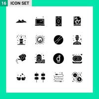 Pack of 16 creative Solid Glyphs of candle play application music file Editable Vector Design Elements