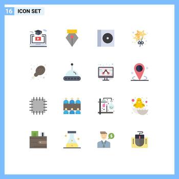 conjunto de colores planos de interfaz móvil de 16 pictogramas de caja de comida científica paquete editable de elementos de diseño de vectores creativos