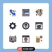 paquete de línea de vector editable de 9 colores planos de línea de llenado simple del conjunto de códigos diseño de sitio web cog noticias elementos de diseño de vector editable