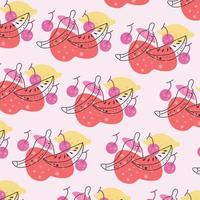 vector tasty fruit banana, watermelon, apple, cherry seamless pattern.. Print on cloth, fabric, linen, textile and wallpaper background