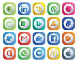 20 Social Media Icon Pack Including office facebook stumbleupon inbox email vector
