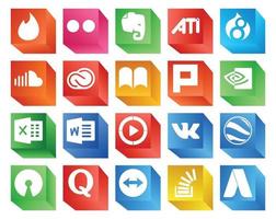 20 Social Media Icon Pack Including video word creative cloud excel plurk vector