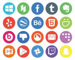 20 Social Media Icon Pack Including powerpoint mail html email grooveshark vector
