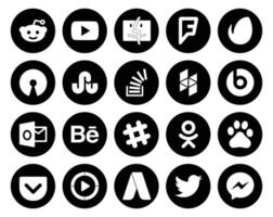 Paquete de 20 íconos de redes sociales que incluye chat behance stockoverflow Outlook houzz vector