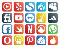 paquete de 20 iconos de redes sociales que incluye netflix facebook video adidas stock vector