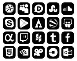 Paquete de 20 íconos de redes sociales que incluye la aplicación de chat tumblr twitch net google earth vector