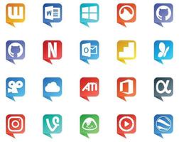 20 logotipo de estilo de burbuja de discurso de redes sociales como windows media player vine msn instagram office vector