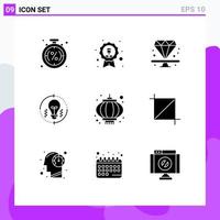 9 Universal Solid Glyphs Set for Web and Mobile Applications solution idea employee bulb jewel Editable Vector Design Elements