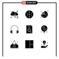 Pictogram Set of 9 Simple Solid Glyphs of search hr finance sound headset Editable Vector Design Elements